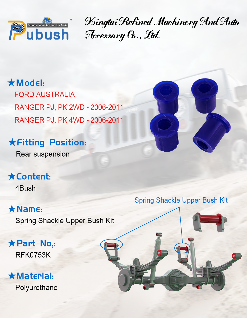 Spring Shackle Upper PU Bush Kit for FORD RANGER - Buy Spring Shackle ...